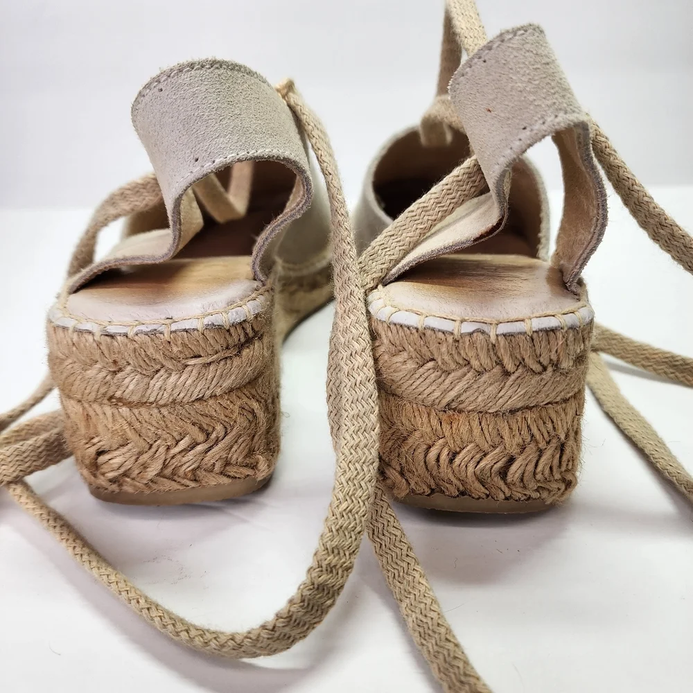 J. JILL Cream Suede Leather Espadrille Small Wedge Heel Shoe Lace Wrap 6